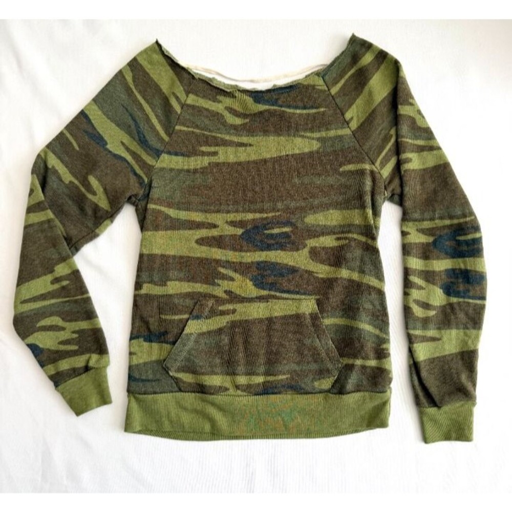 Alternative Maniac Eco Fleece Camo Off Shoulder Sweatshirt S